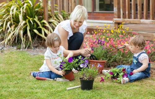 Auditor reviewing supplier documents in a garden supply depot